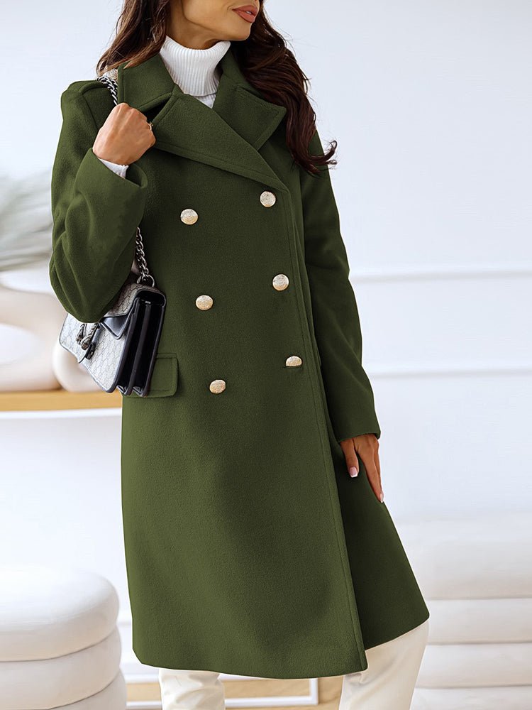 Coats Simple Lapel Double Breasted Woolen Coat - LuckyFash™