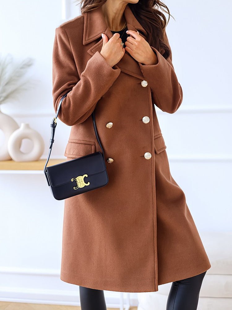 Coats Simple Lapel Double Breasted Woolen Coat - LuckyFash™