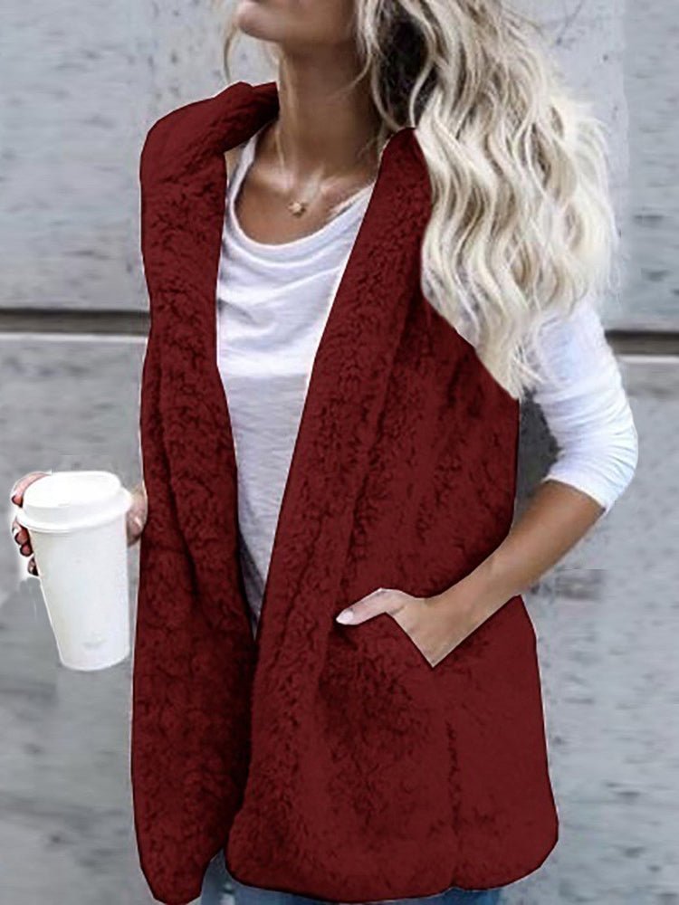 Coats Solid Color Sleeveless Cashmere Vest Coat - LuckyFash™