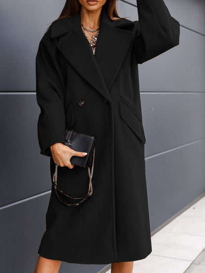 Women's Coats Solid Lapel Button Long Wool Coat - LuckyFash™