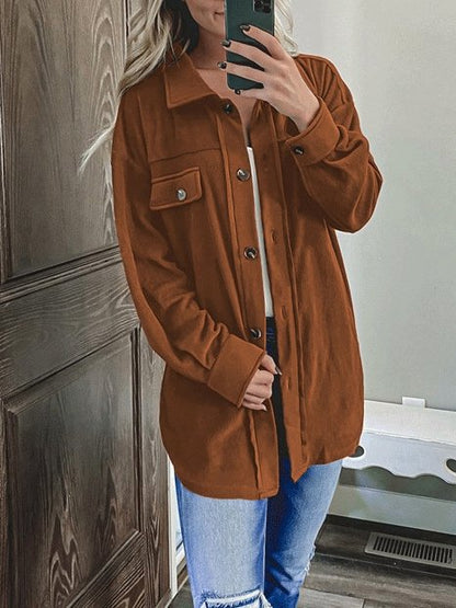 Women's Coats Solid Long Sleeve Lapel Single-Breasted Shirt Coat - LuckyFash™