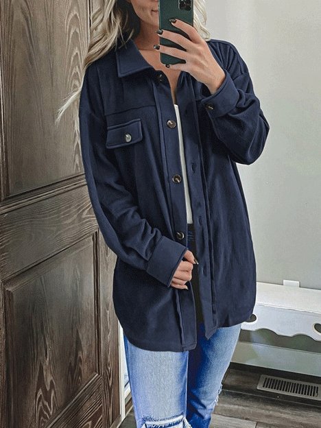 Women's Coats Solid Long Sleeve Lapel Single-Breasted Shirt Coat - LuckyFash™