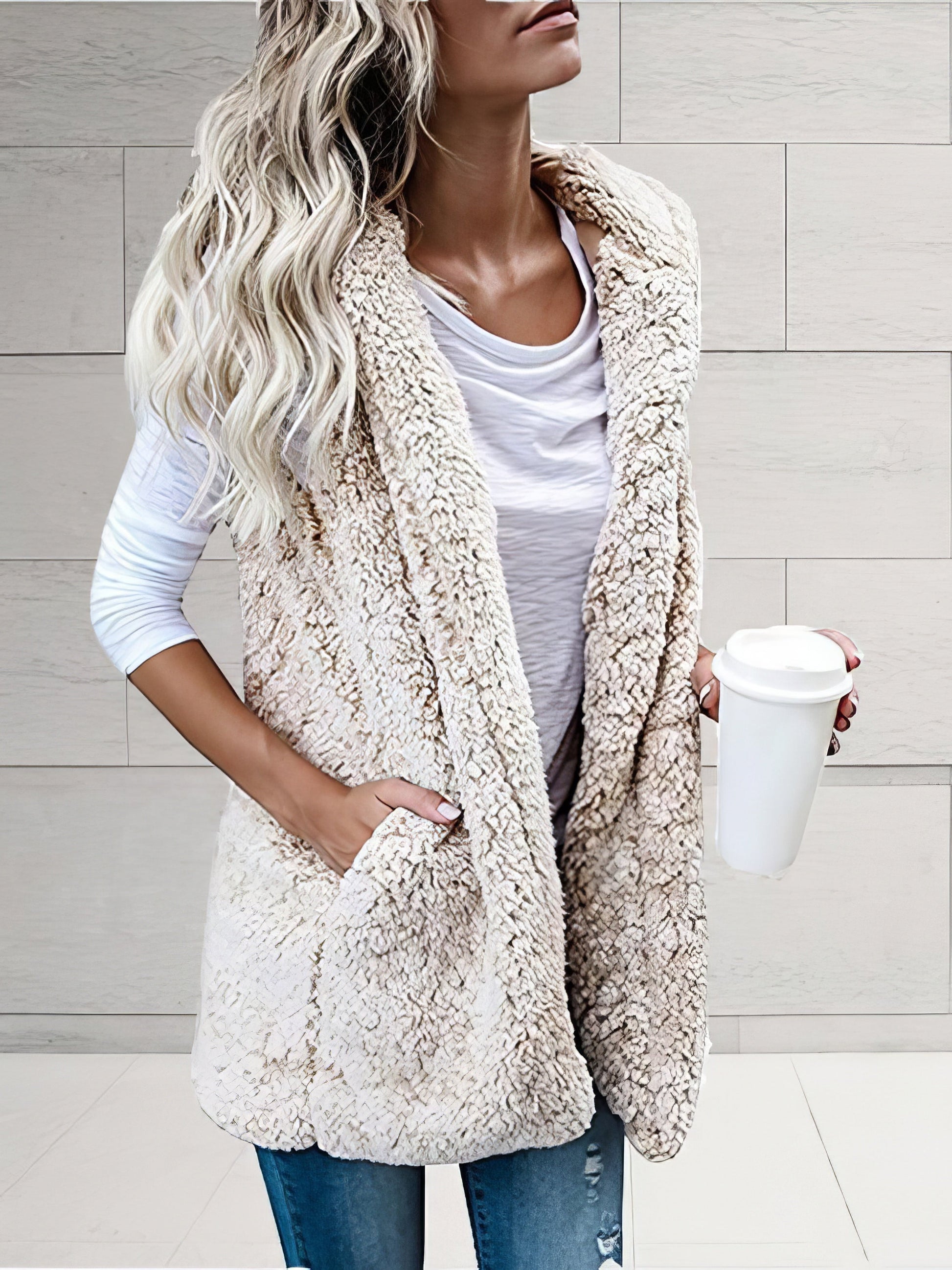 Coats Solid Sleeveless Hooded Pocket Fur Vest - LuckyFash™