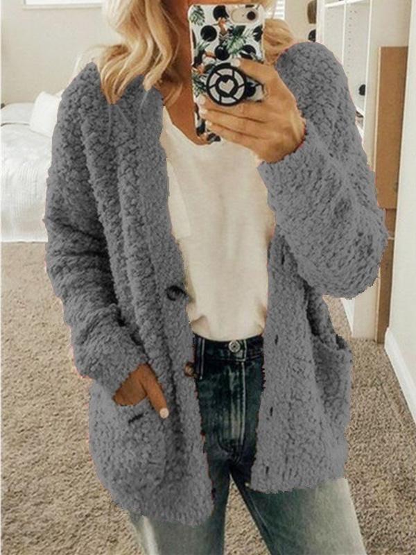Women's Coats Woolen Fleece Pocket Button Cardigan Coat - LuckyFash™