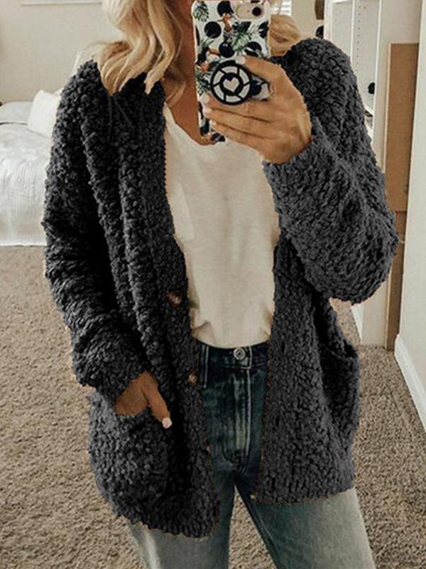 Women's Coats Woolen Fleece Pocket Button Cardigan Coat - LuckyFash™