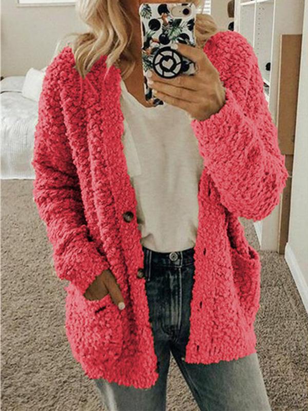 Women's Coats Woolen Fleece Pocket Button Cardigan Coat - LuckyFash™
