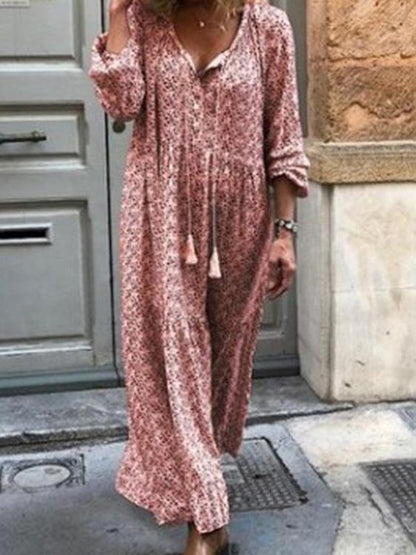 Women's Dresses Bohemian Long Sleeve V-Neck Printed Dress - LuckyFash™