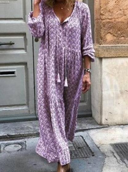 Women's Dresses Bohemian Long Sleeve V-Neck Printed Dress - LuckyFash™