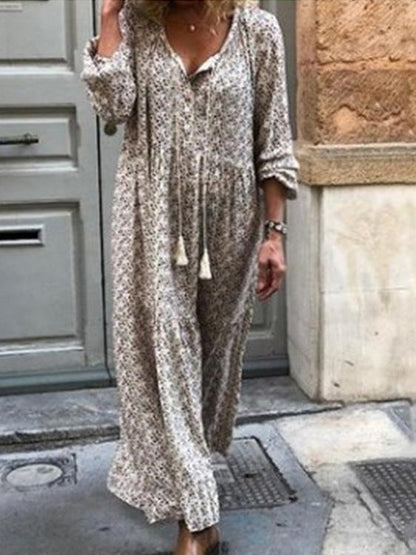 Women's Dresses Bohemian Long Sleeve V-Neck Printed Dress - LuckyFash™
