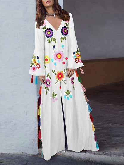 Women's Dresses Bohemian Print Multicolor Fringed Slit Dress - LuckyFash™