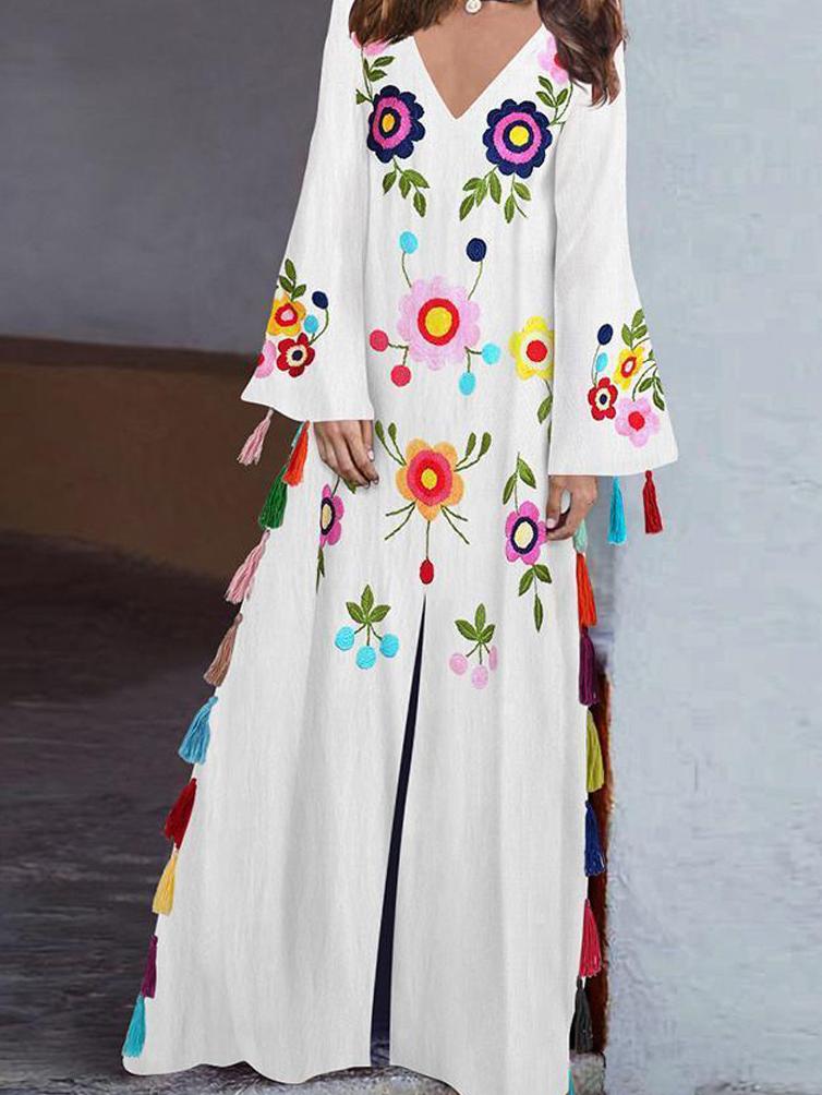 Women's Dresses Bohemian Print Multicolor Fringed Slit Dress - LuckyFash™