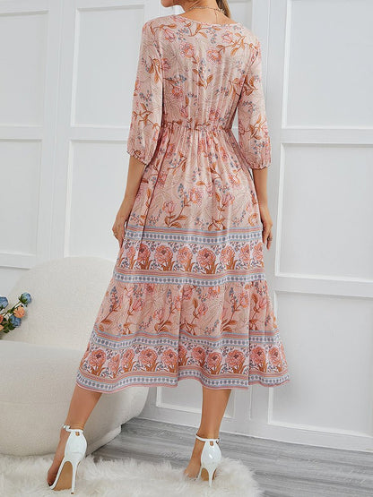 Dresses Bohemian Printed Medium Sleeve Midi Dress - LuckyFash™