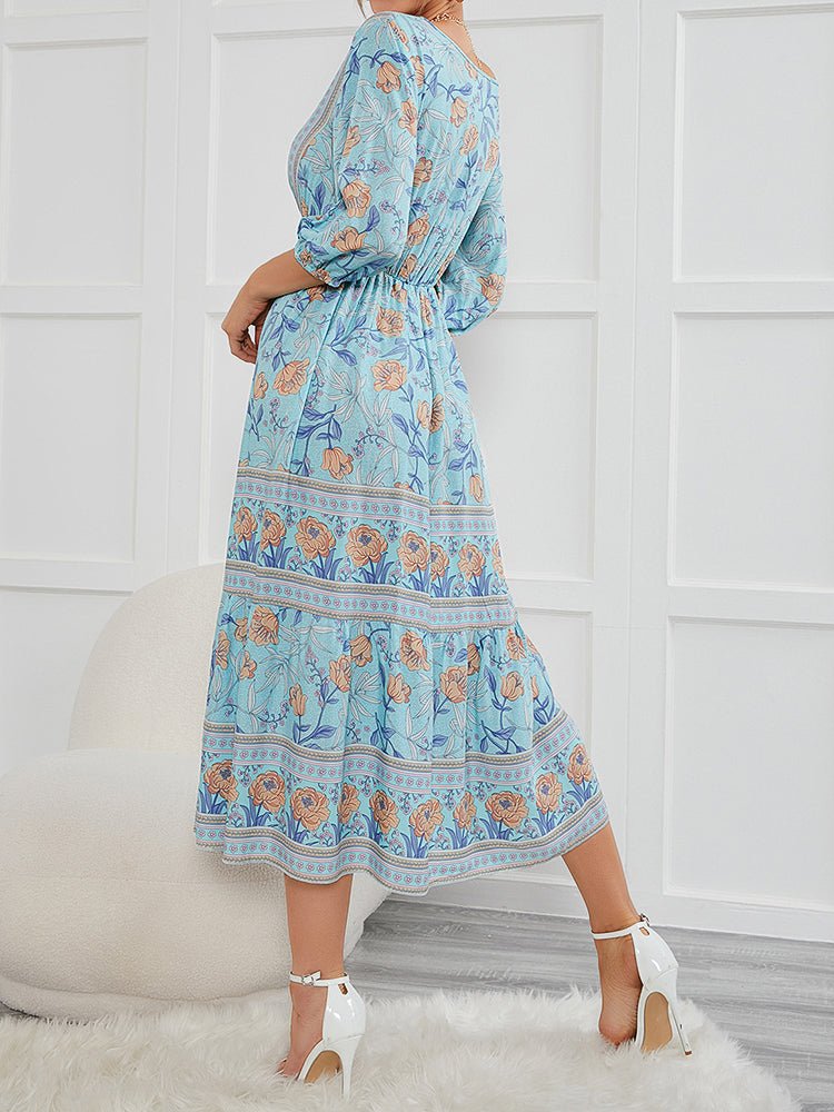 Dresses Bohemian Printed Medium Sleeve Midi Dress - LuckyFash™