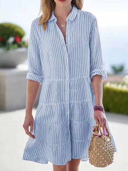 Women's Dresses Button Stripe Long Sleeve Dress - LuckyFash™