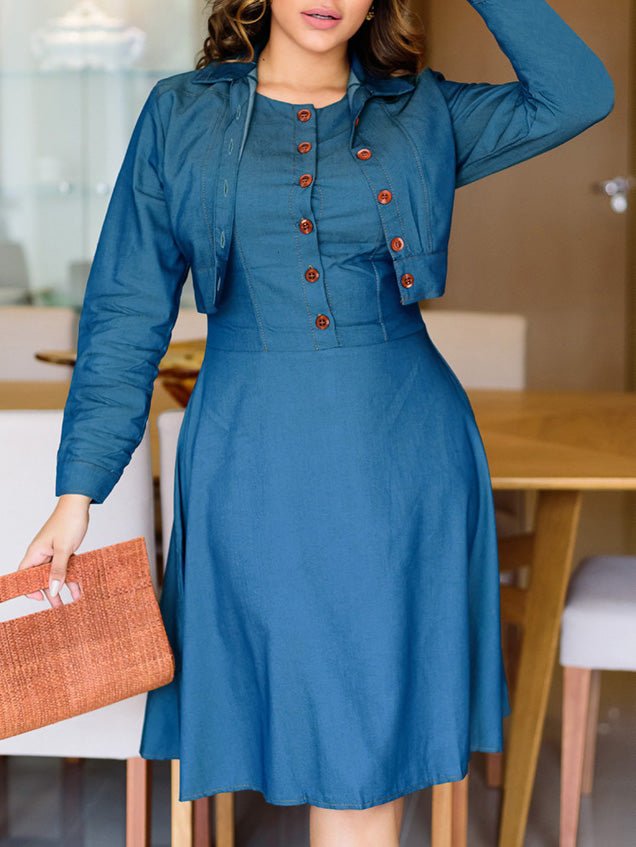 Women's Dresses Buttoned Long Sleeve Slim Fit Two Piece Dress - LuckyFash™