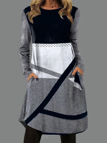 Women's Dresses Casual Crew Neck Pocket Long Sleeve Dress - LuckyFash™