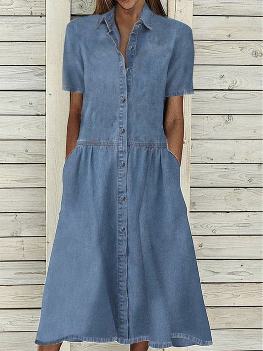 Dresses Casual Lapel Button Pocket Denim Dress - LuckyFash™