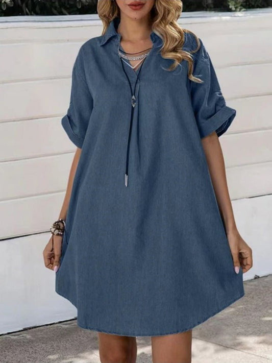 Dresses Casual Lapel Short Sleeve Denim Dress - LuckyFash™