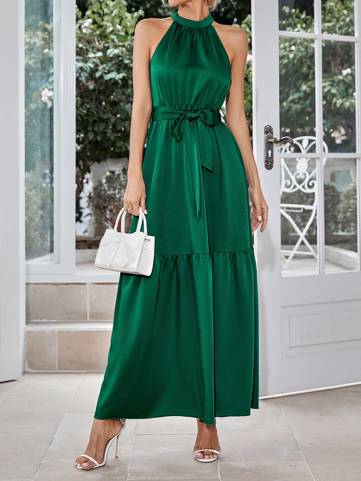 Dresses Casual Neck Hanging Solid Color Waist Closing Maxi Dress - LuckyFash™
