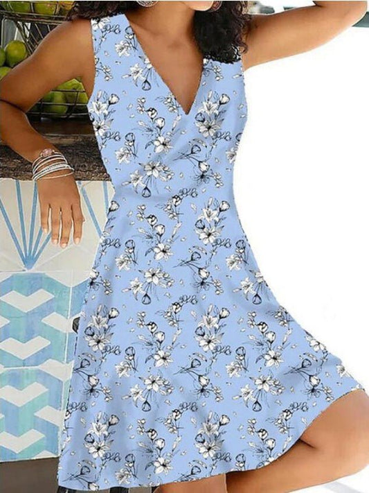 Dresses Casual Print V-Neck Sleeveless Dress - LuckyFash™