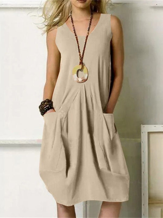 Dresses Casual Solid Sleeveless Pocket Dress - LuckyFash™