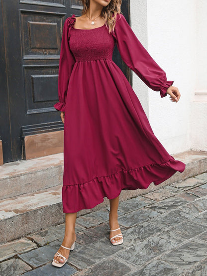 Dresses Casual Square Neck Long Sleeve Ruffle Dress - LuckyFash™