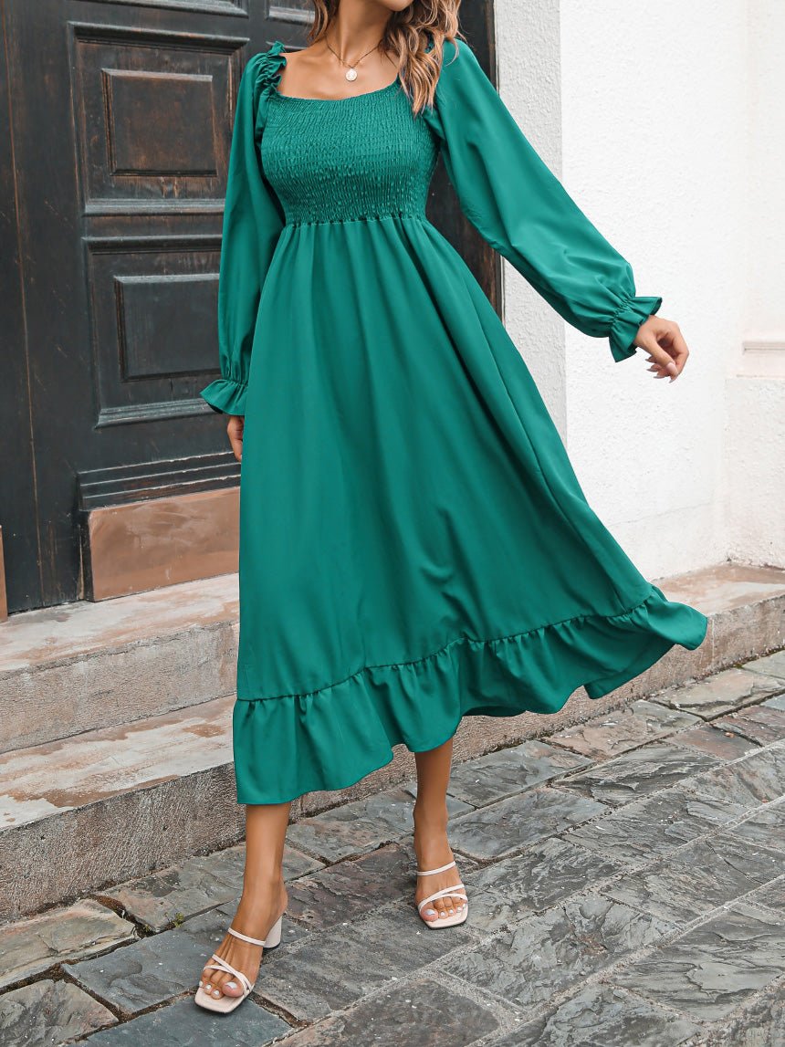 Dresses Casual Square Neck Long Sleeve Ruffle Dress - LuckyFash™