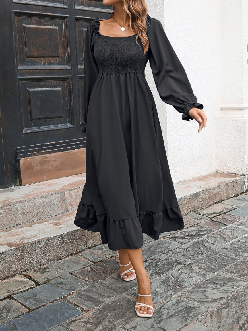 Dresses Casual Square Neck Long Sleeve Ruffle Dress - LuckyFash™