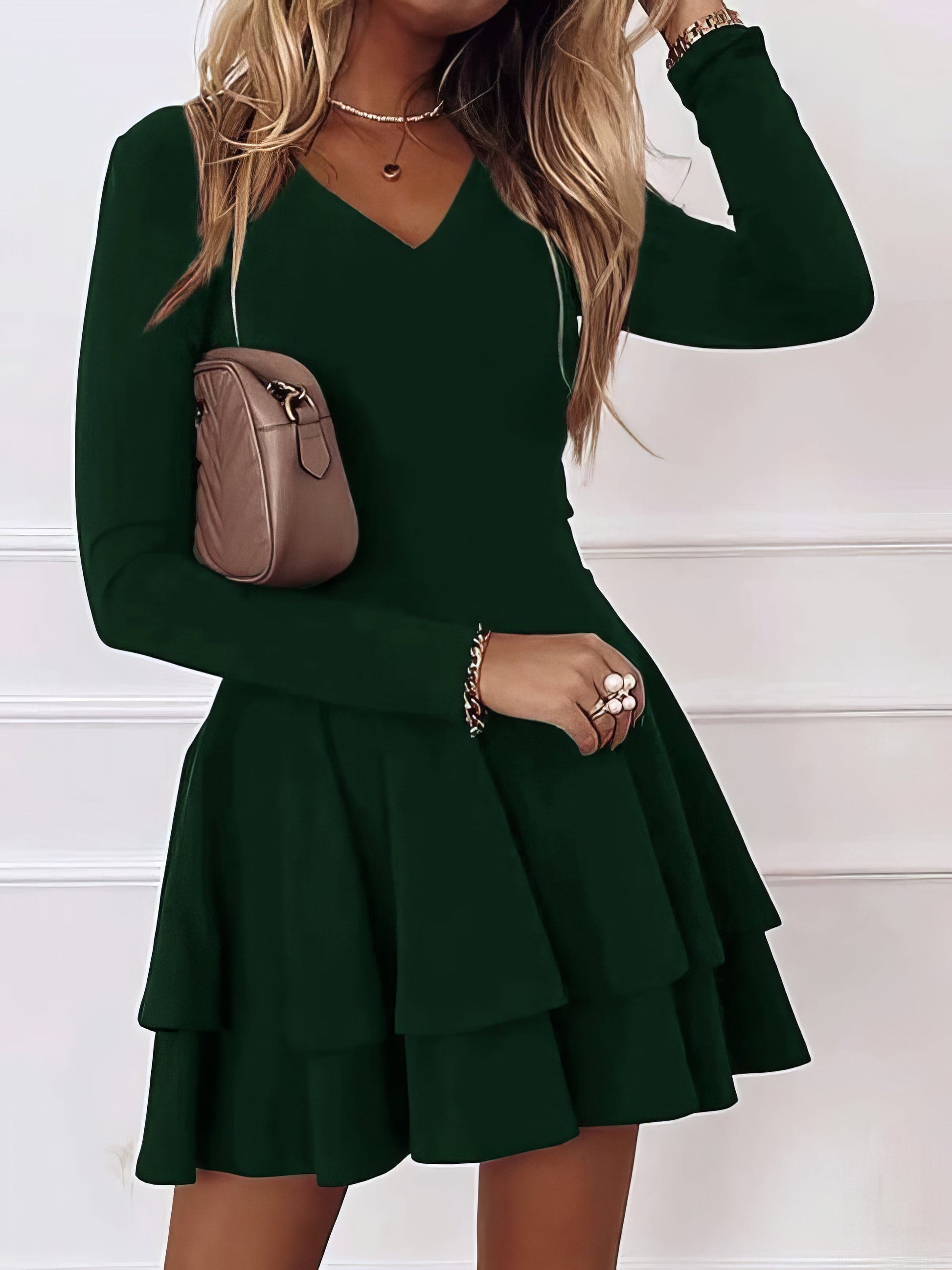 Dresses Casual V-Neck Long Sleeve Commuter Dress - LuckyFash™