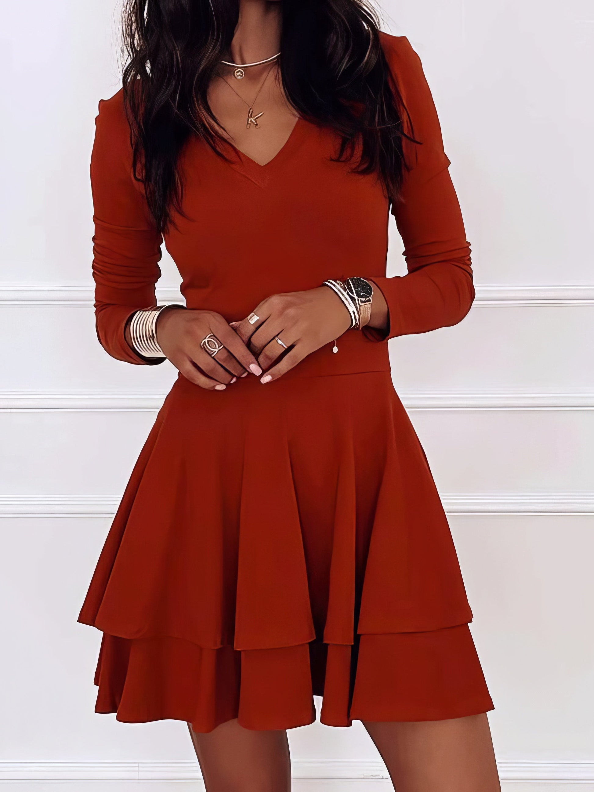 Dresses Casual V-Neck Long Sleeve Commuter Dress - LuckyFash™
