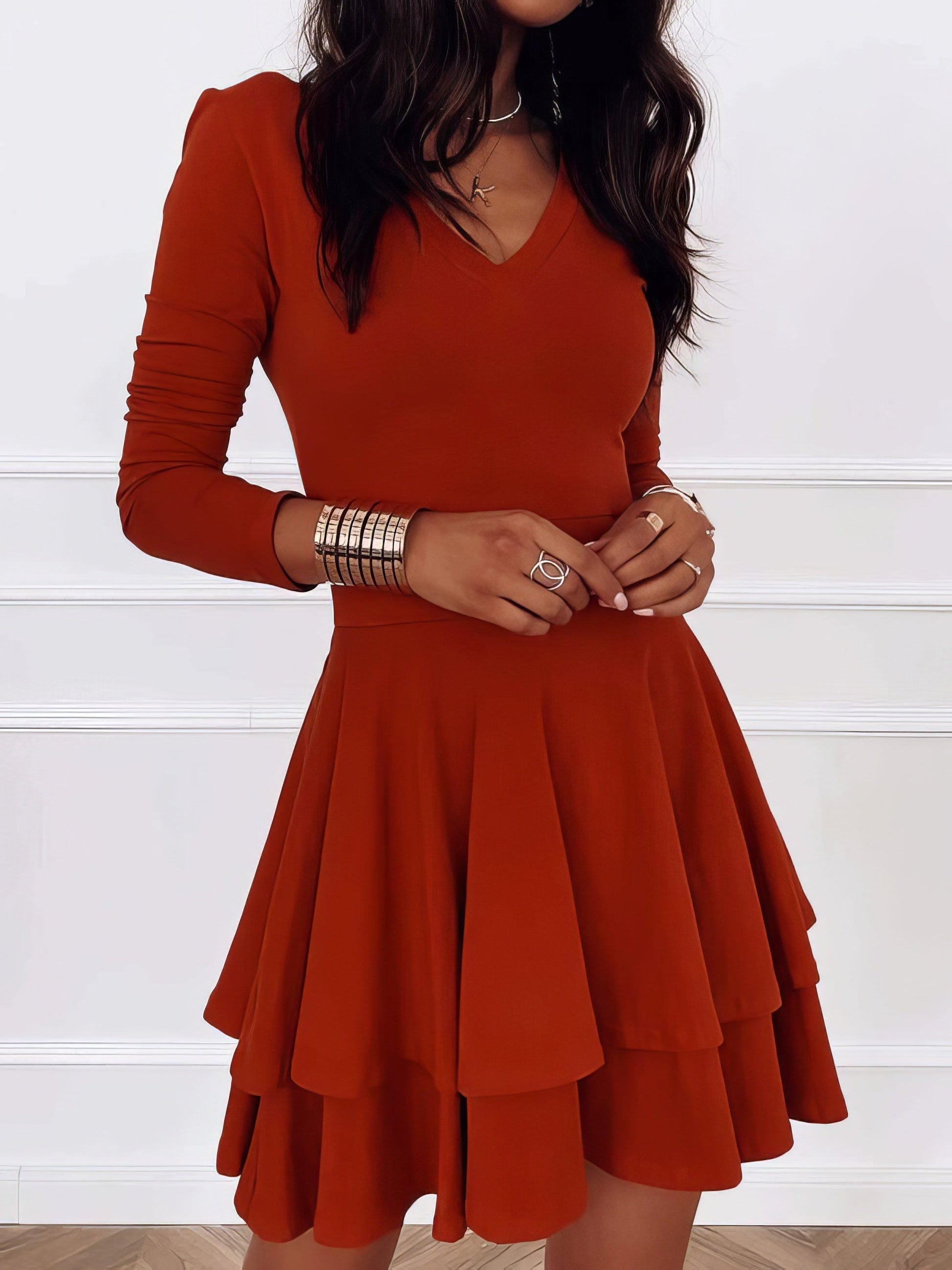 Dresses Casual V-Neck Long Sleeve Commuter Dress - LuckyFash™