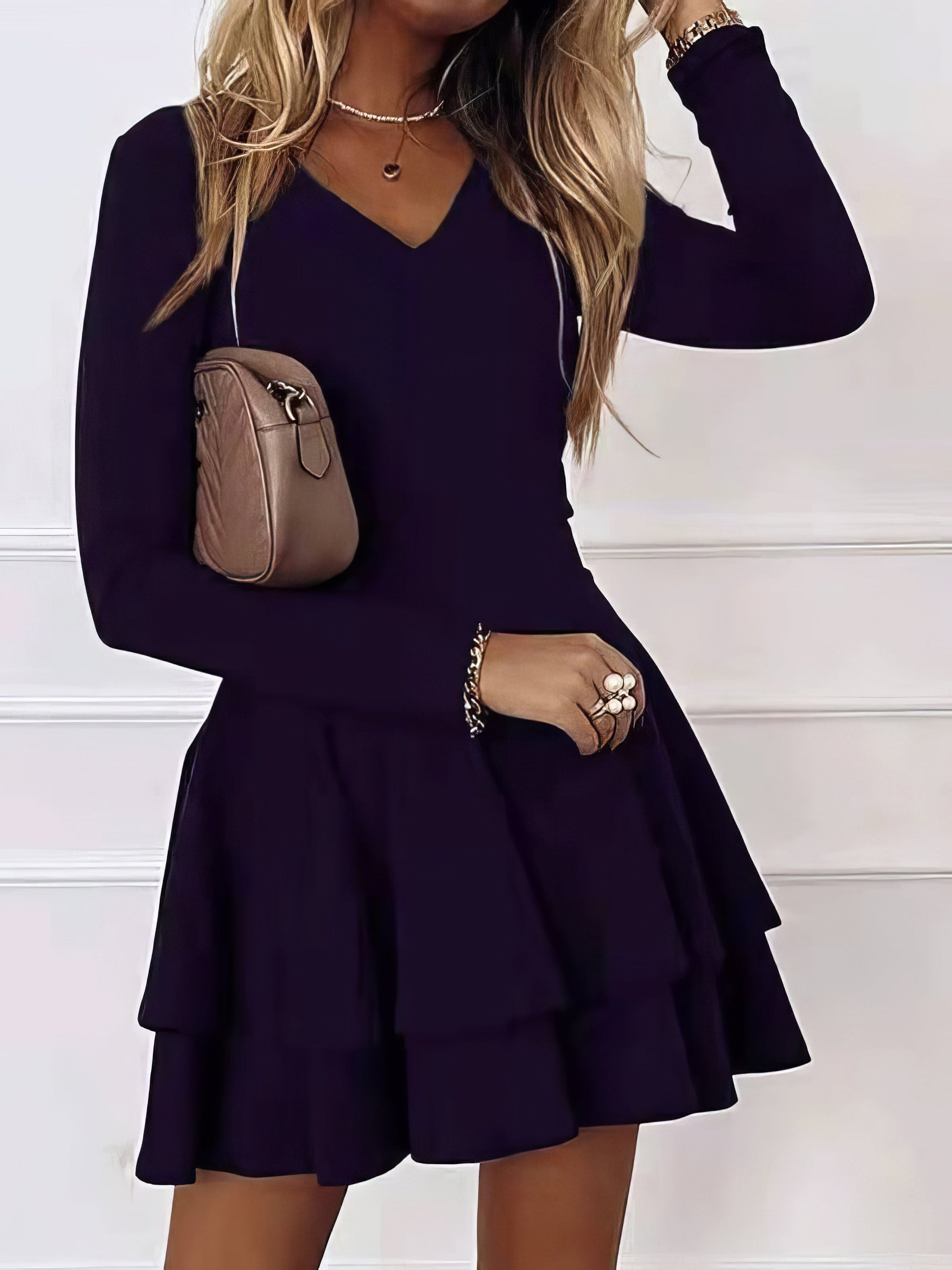 Dresses Casual V-Neck Long Sleeve Commuter Dress - LuckyFash™