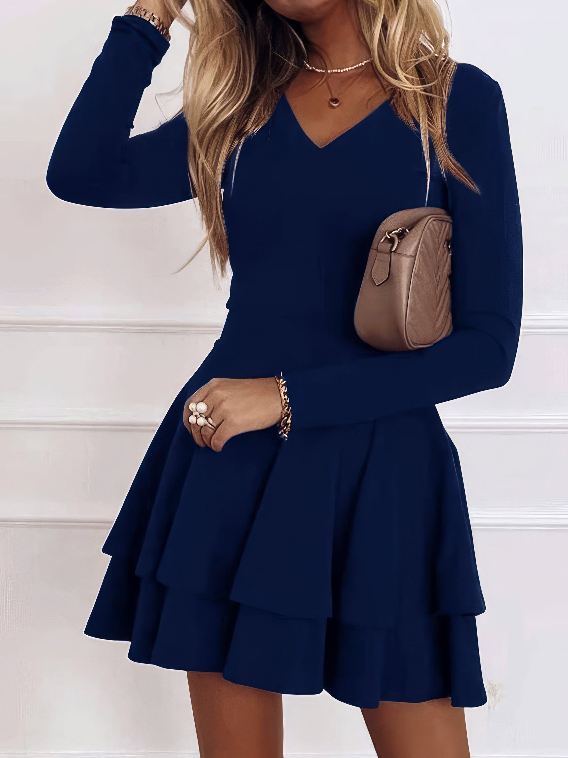 Dresses Casual V-Neck Long Sleeve Commuter Dress - LuckyFash™