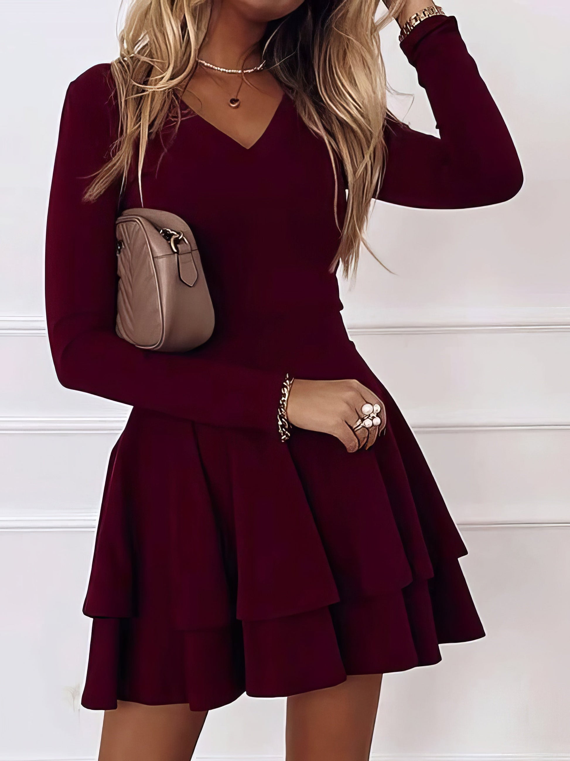 Dresses Casual V-Neck Long Sleeve Commuter Dress - LuckyFash™