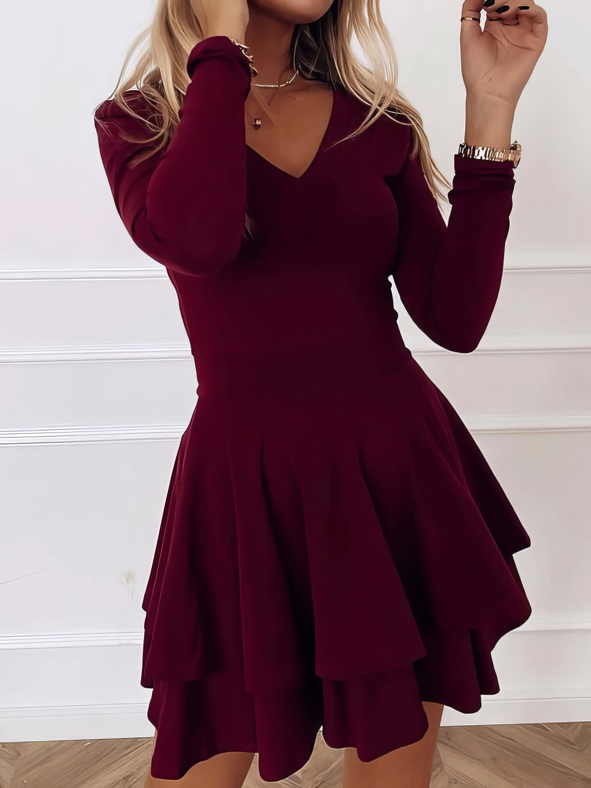 Dresses Casual V-Neck Long Sleeve Commuter Dress - LuckyFash™