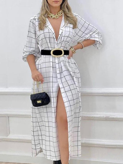 Women's Dresses Check Print Button Long Sleeve Shirt Dress - LuckyFash™