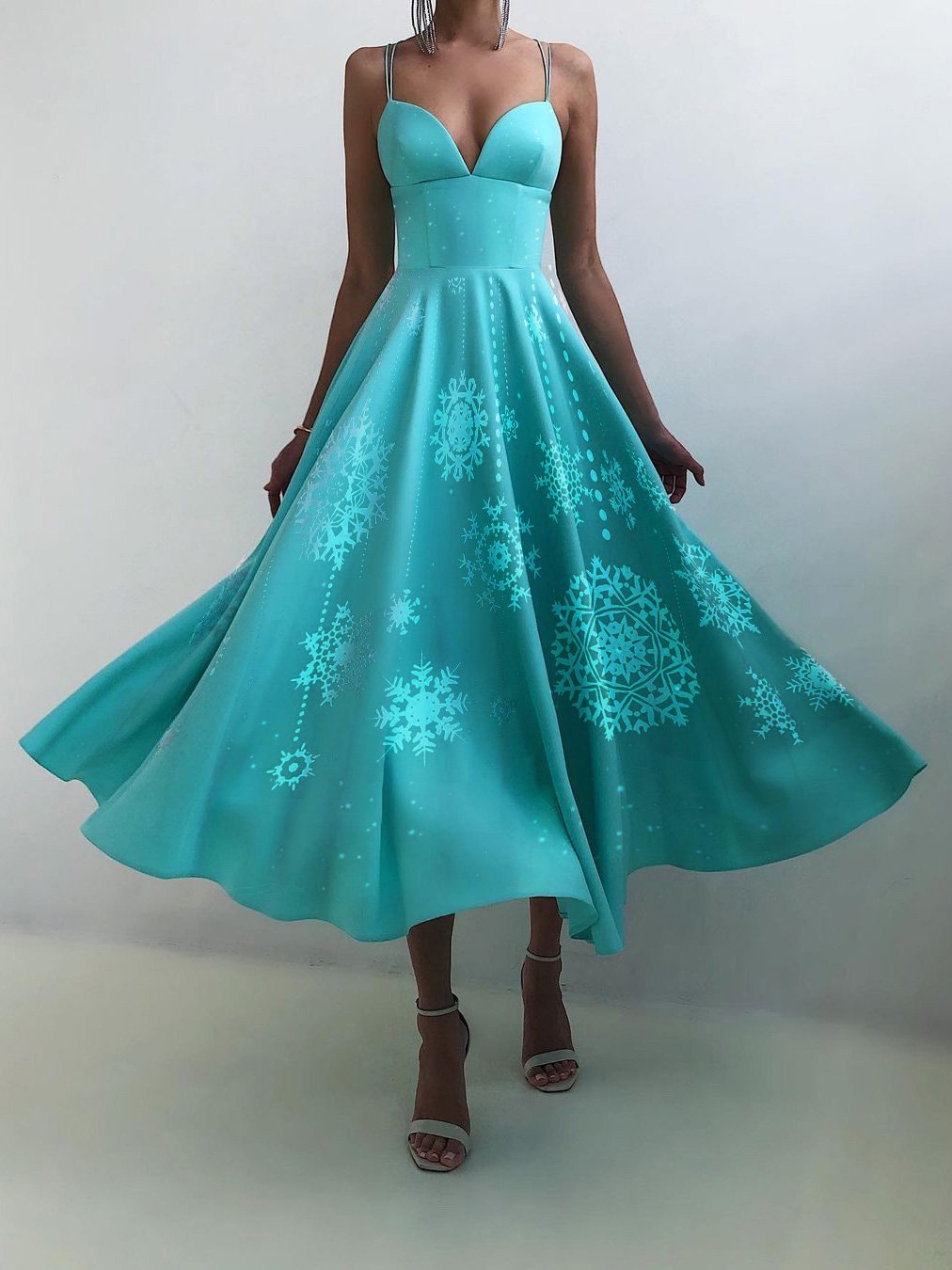 Women's Dresses Christmas Print Halter Strap Maxi Dress - LuckyFash™