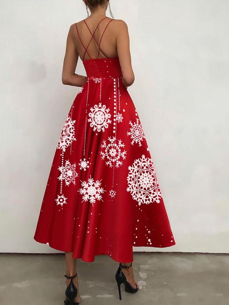 Women's Dresses Christmas Print Halter Strap Maxi Dress - LuckyFash™