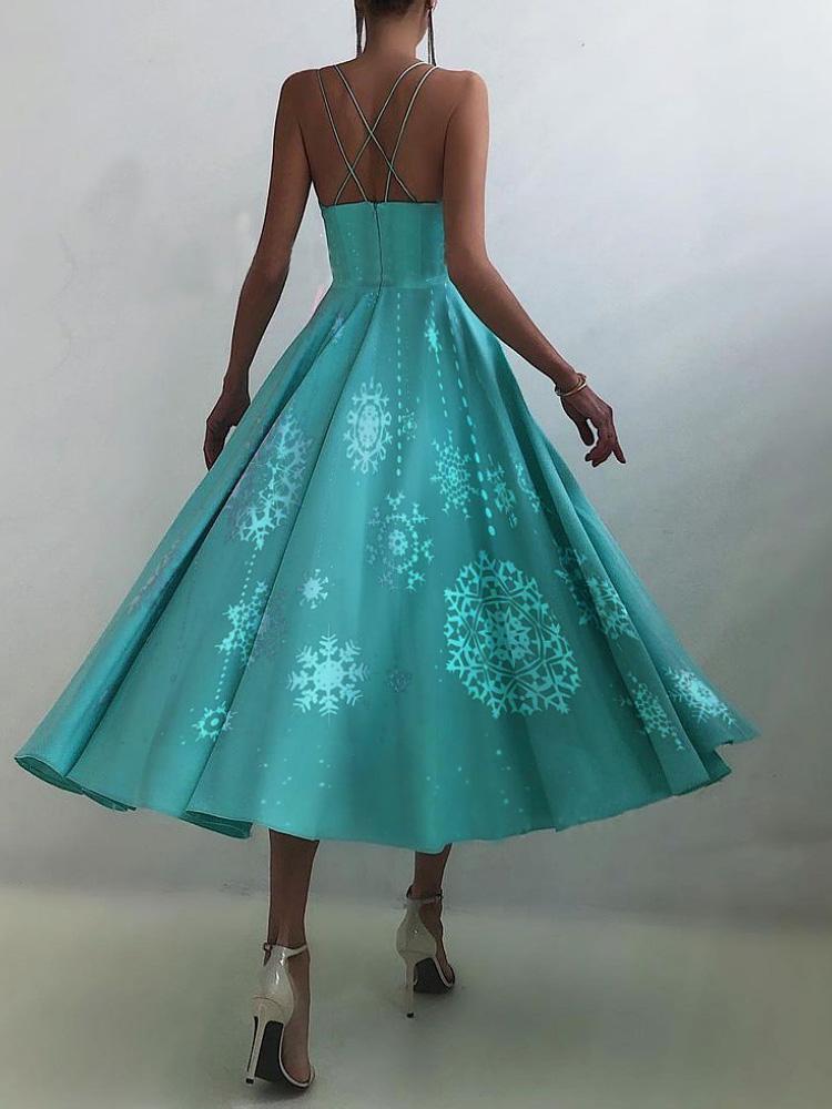 Women's Dresses Christmas Print Halter Strap Maxi Dress - LuckyFash™