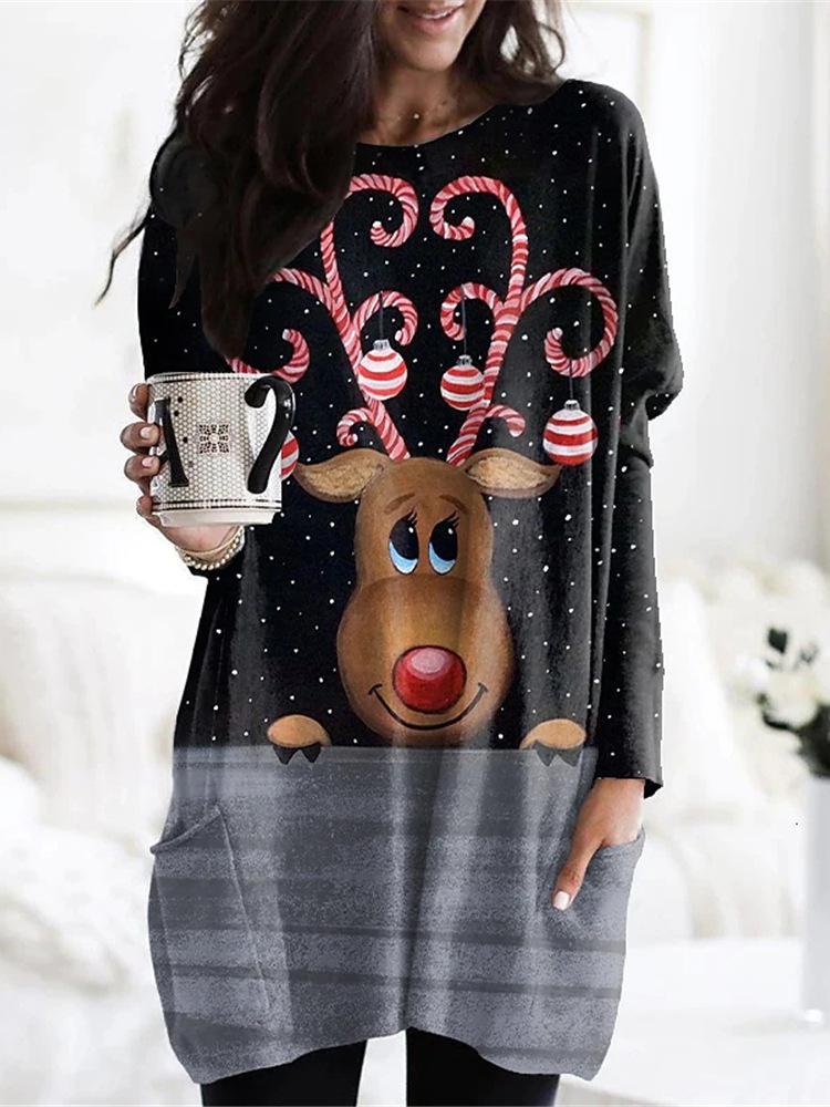 Women's Dresses Christmas Print Pocket Long Sleeve Casual Dress - LuckyFash™