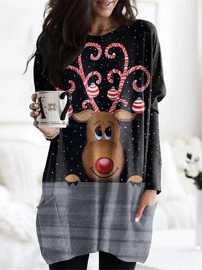 Women's Dresses Christmas Print Pocket Long Sleeve Casual Dress - LuckyFash™
