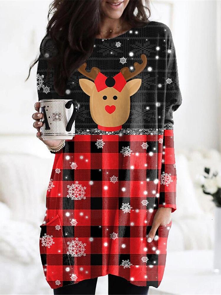 Women's Dresses Christmas Print Pocket Long Sleeve Casual Dress - LuckyFash™