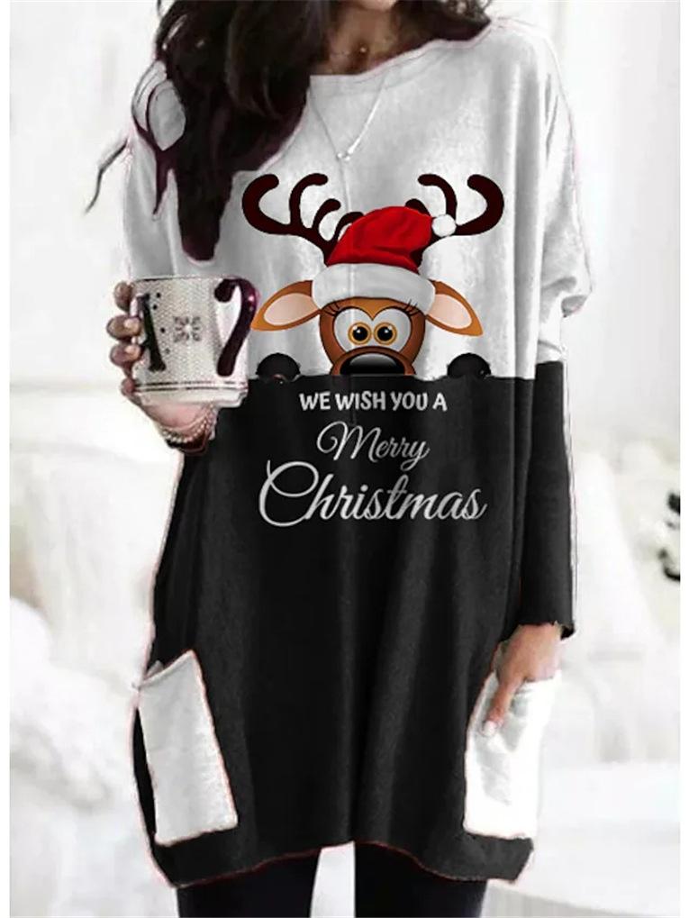 Women's Dresses Christmas Print Pocket Long Sleeve Casual Dress - LuckyFash™