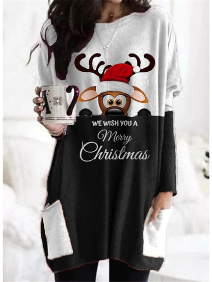 Women's Dresses Christmas Print Pocket Long Sleeve Casual Dress - LuckyFash™