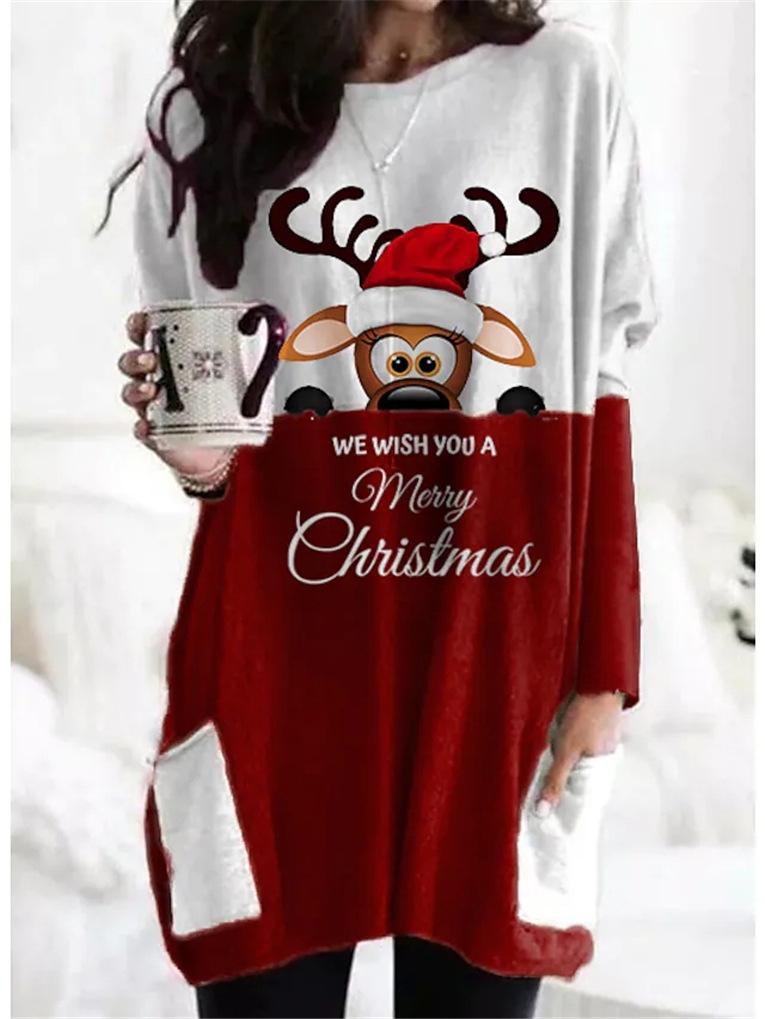 Women's Dresses Christmas Print Pocket Long Sleeve Casual Dress - LuckyFash™