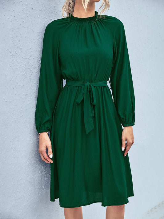 Dresses Classic Solid Lace Up Long Sleeve Mini Dress - LuckyFash™