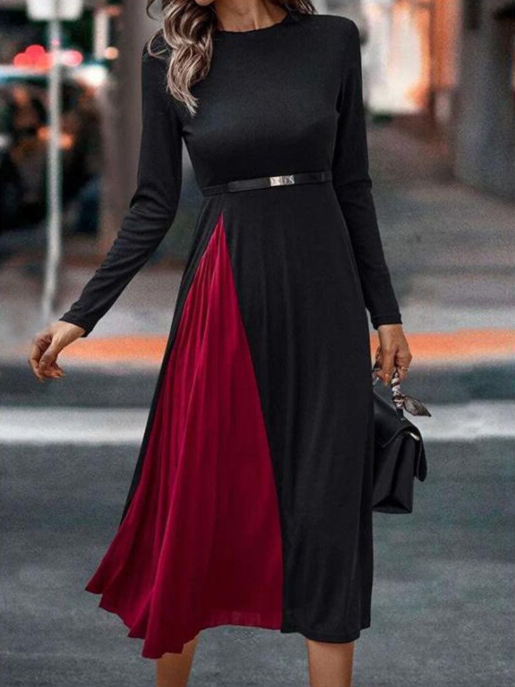 Dresses Colorblock Crew Neck Long Sleeve Casual Dress - LuckyFash™