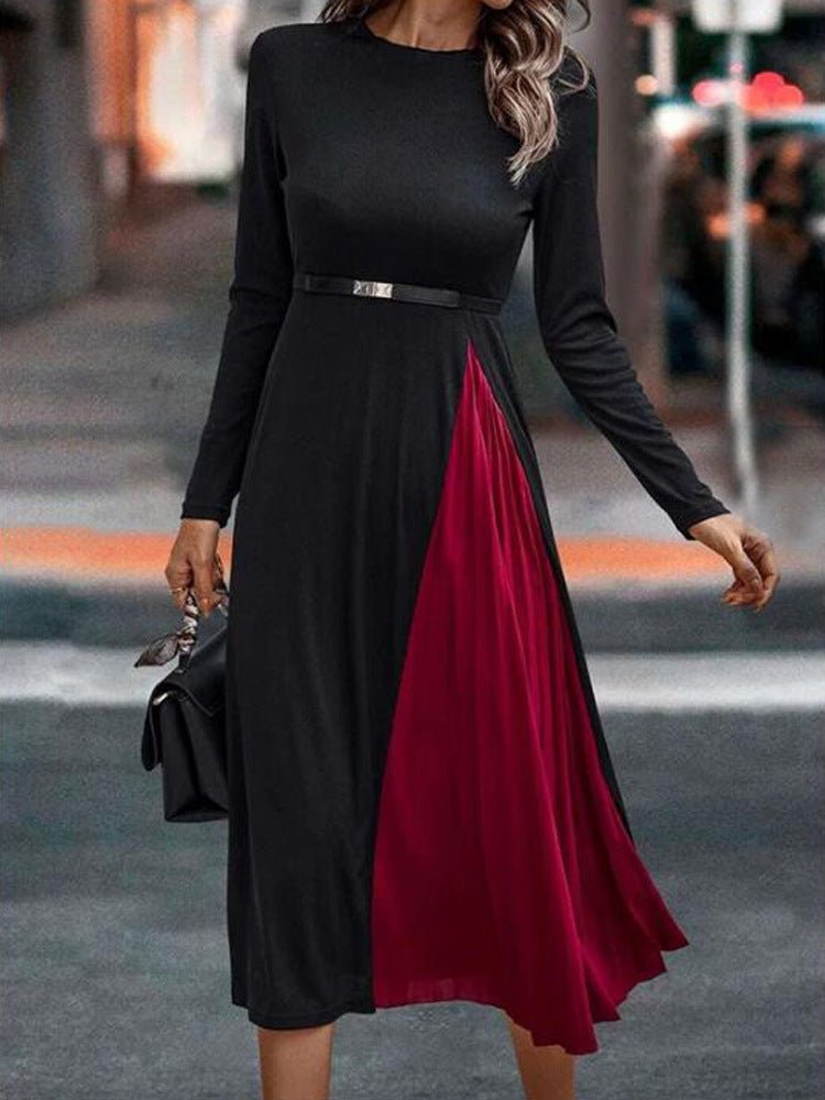 Dresses Colorblock Crew Neck Long Sleeve Casual Dress - LuckyFash™