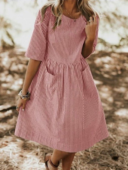 Dresses Crewneck Striped Pocket Casual Dress - LuckyFash™