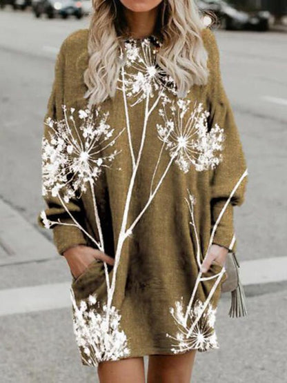 Women's Dresses Dandelion Print Pocket Long Sleeve Dress - LuckyFash™